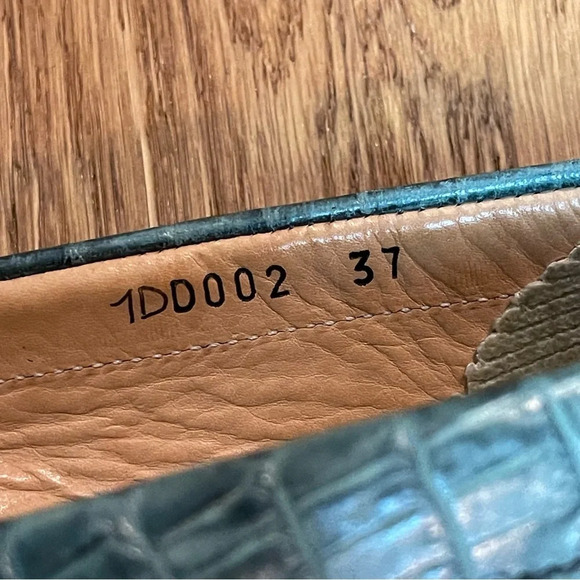 Prada Green Crocodile Embossed Leather Penny Loafer Size EU 37 = US 7 - Picture 7 of 12